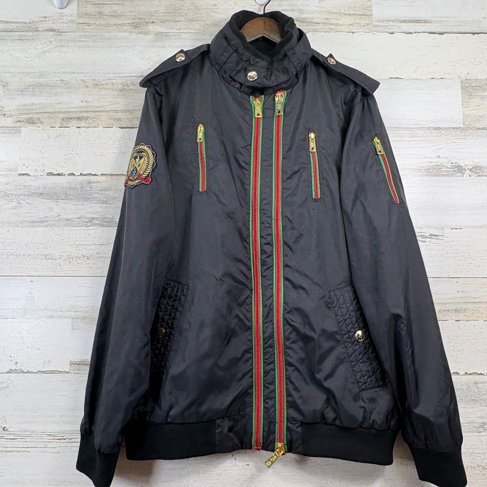 Brooklyn Basement Bomber Jacket Mens 3XL Black Dual Gold Zip Utility Streetwear